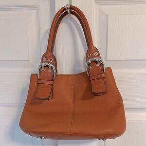 Tignanello vintage leather handbag with silver tone buckle hardware lined brown